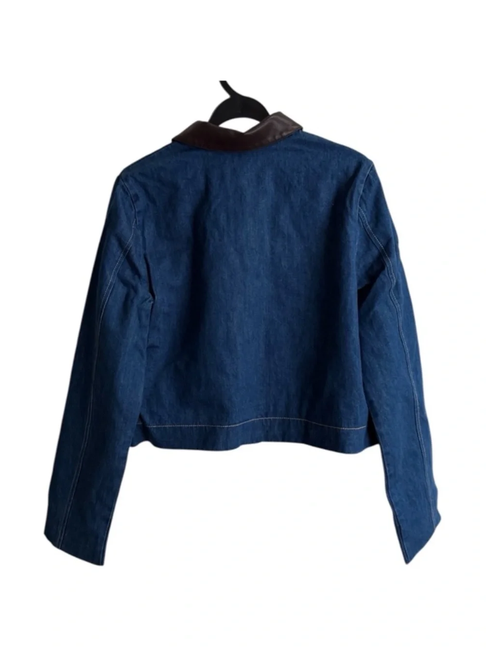 House of Harlow 1960 Denim Jacket with Gold Buttons Faux Leather Trim - Picture 4 of 8